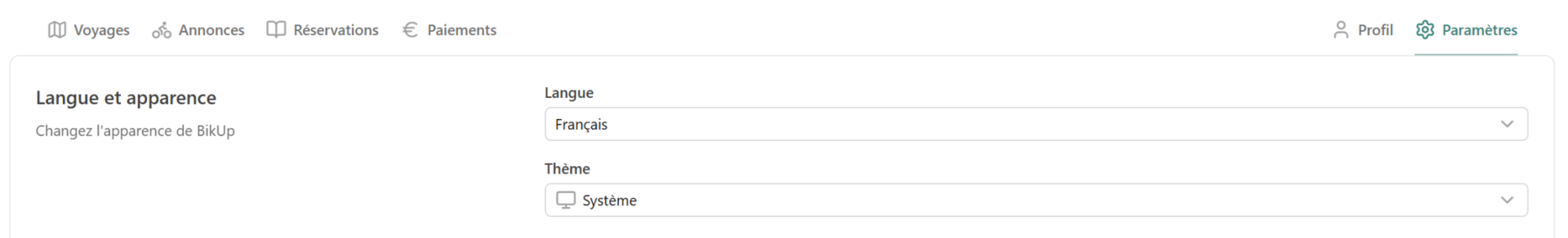 Modifier la langue du compte BikUp
