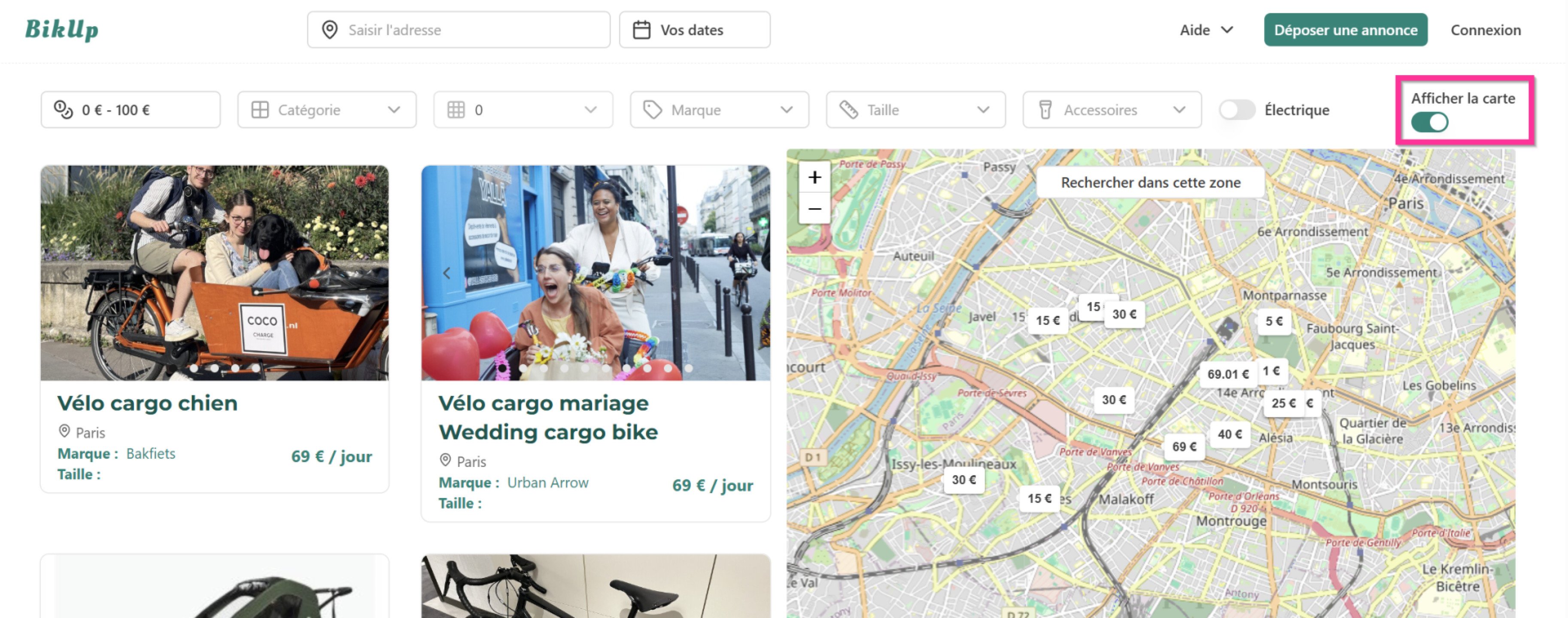 Recherche de location de vélo