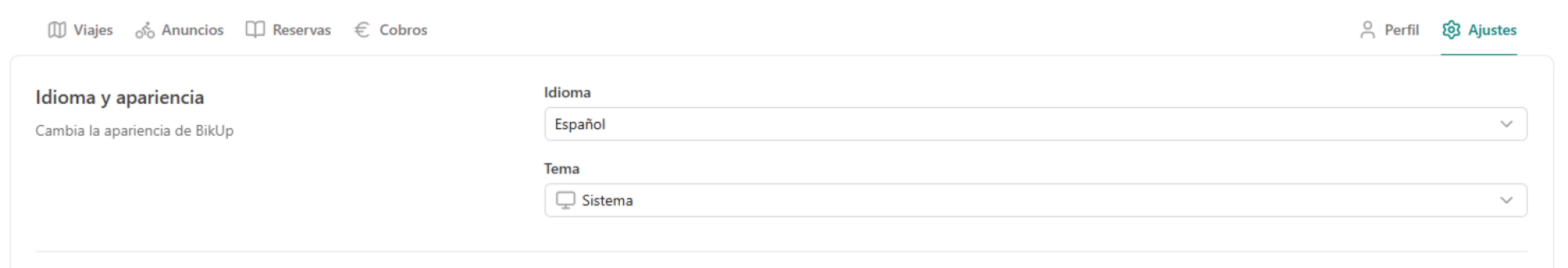 Modificar idioma de la cuenta BikUp