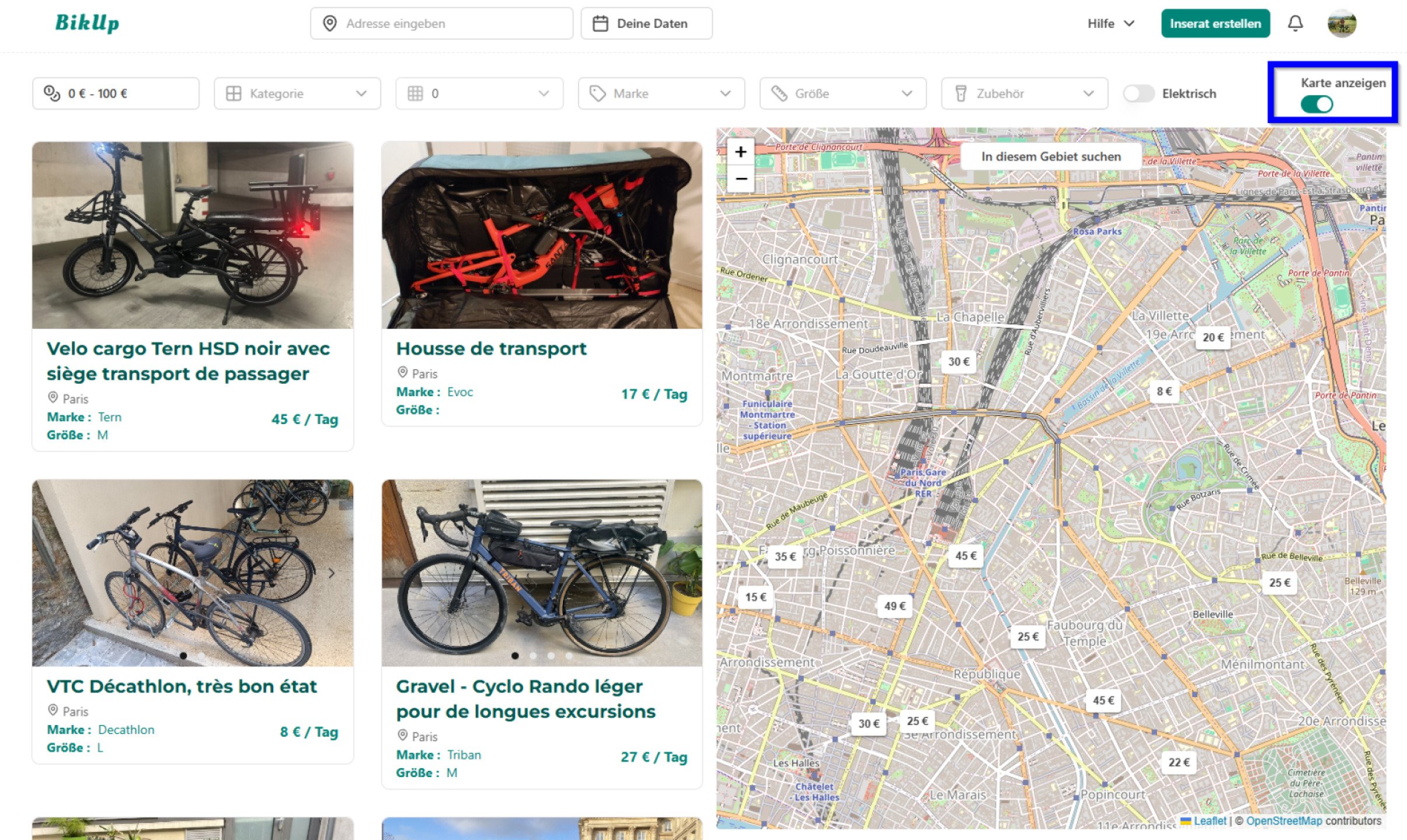 Fahrradvermietung suchen