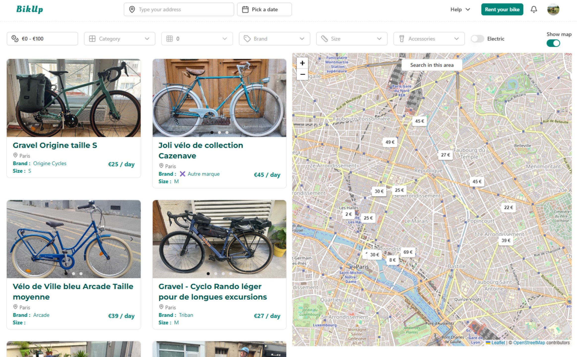 Bike rental search