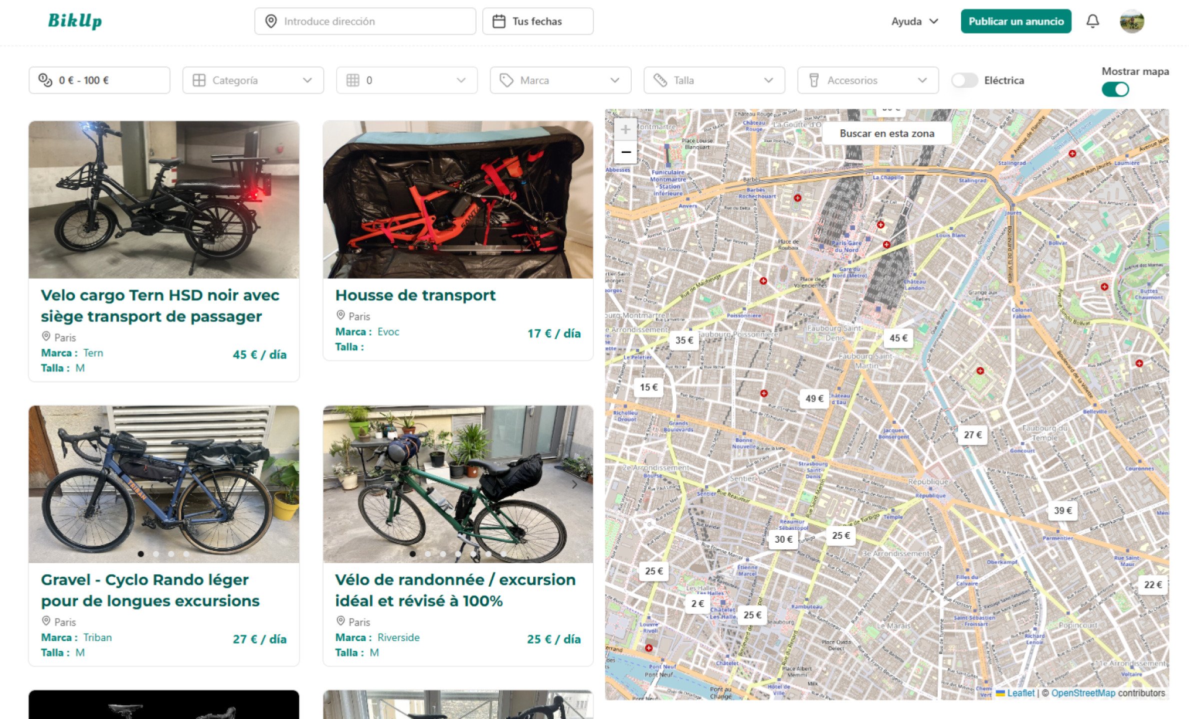 Búsqueda de alquiler de bicicleta