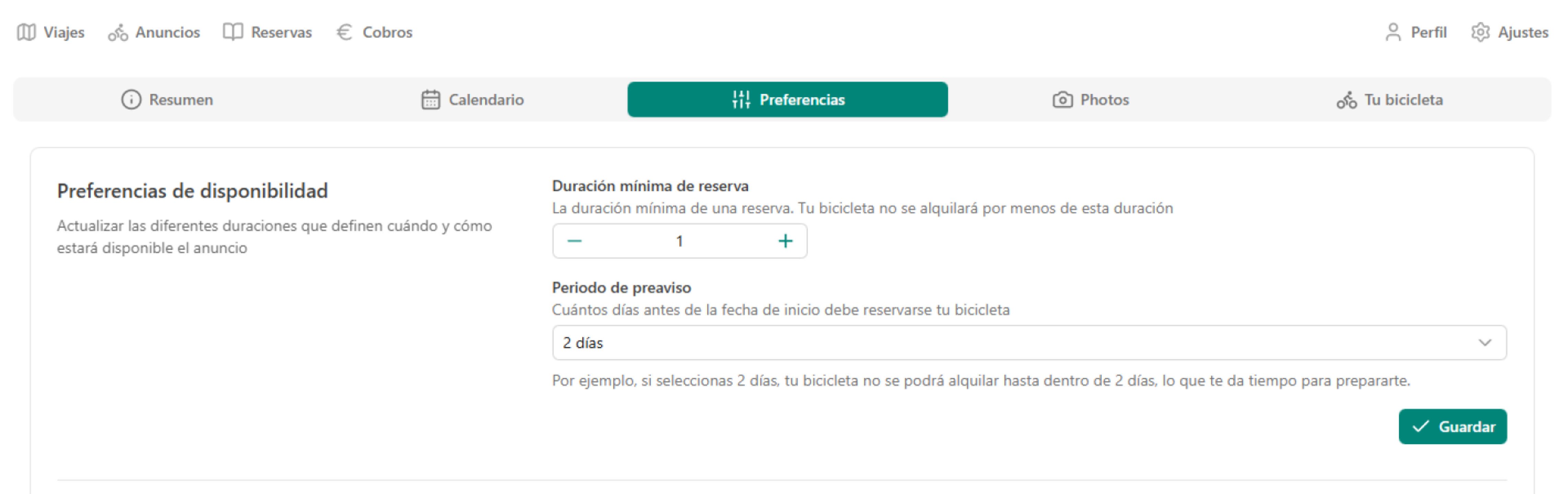 Disponibilidad del anuncio en alquiler