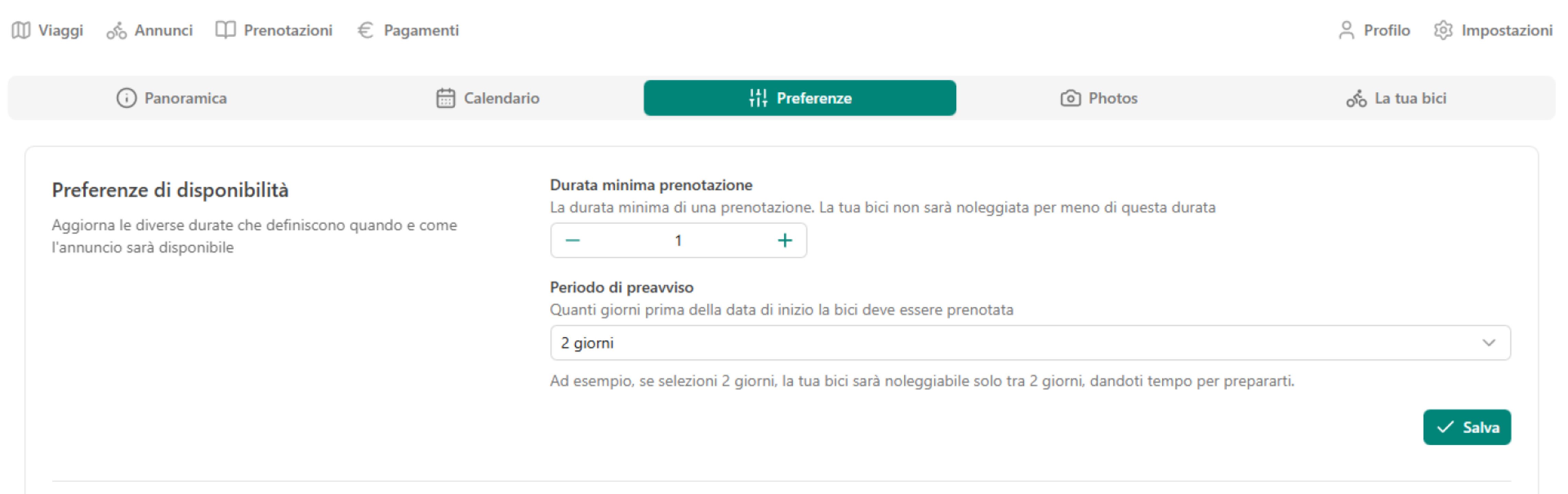 Disponibilità annuncio di noleggio